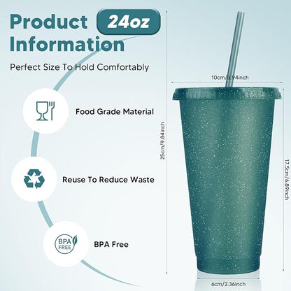 24 Pack Plastic Tumblers With Lids and Straws, Reusable Colorful Cups - Image 2