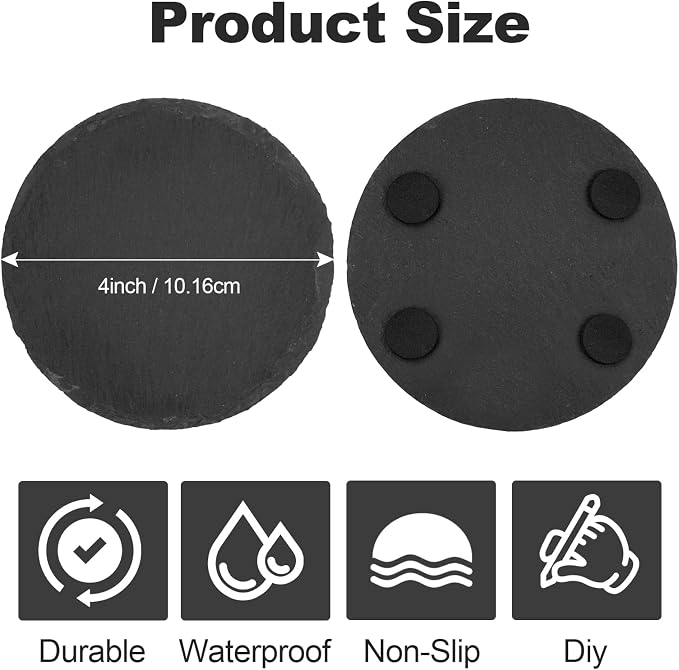 60 Pieces Slate Coasters. Dhfsleo 4 inch Black Coasters Stone Coaster Set - Image 2