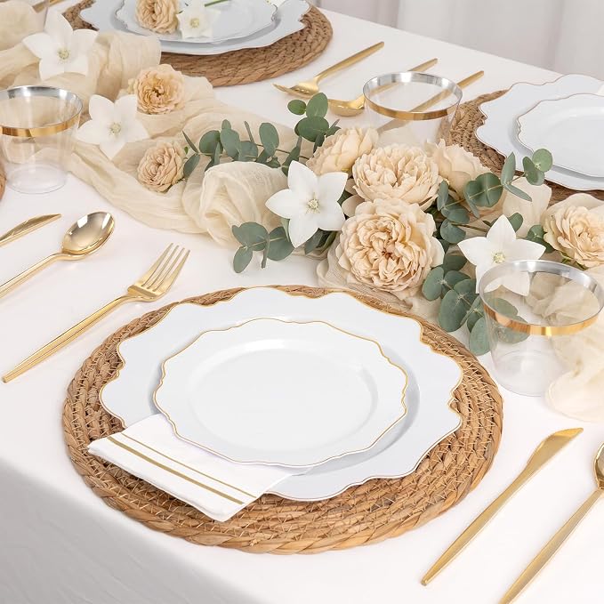350PCS White and Gold Plastic Plates - Image 6