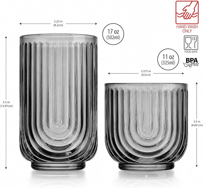 16 Piece Smoke Glassware Set, Beautiful Art Deco Black Drinking Glasses - Image 3