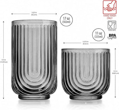 16 Piece Smoke Glassware Set, Beautiful Art Deco Black Drinking Glasses - Image 3