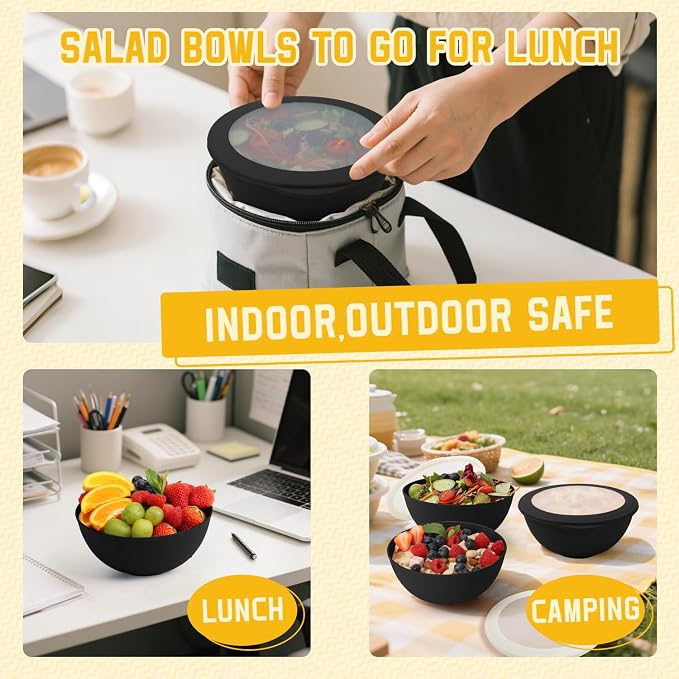 Wheat Straw Bowls with Lids, Unbreakable 40 OZ Salad Container - Image 7