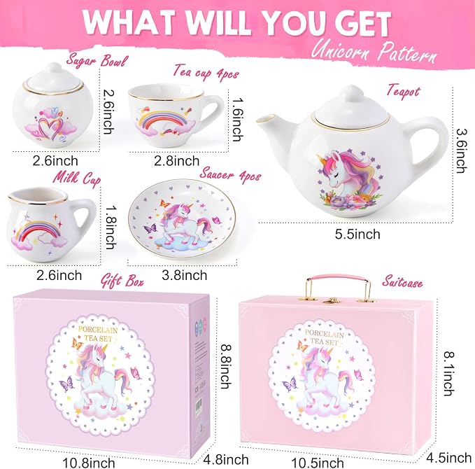 TUZT Porcelain Tea Party Set for Little Girls Kids Toddlers, Pretend Play Toys - Image 3