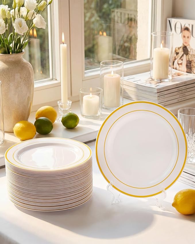 bUCLA 100Pieces Gold Plastic Dinner Plates - Image 8