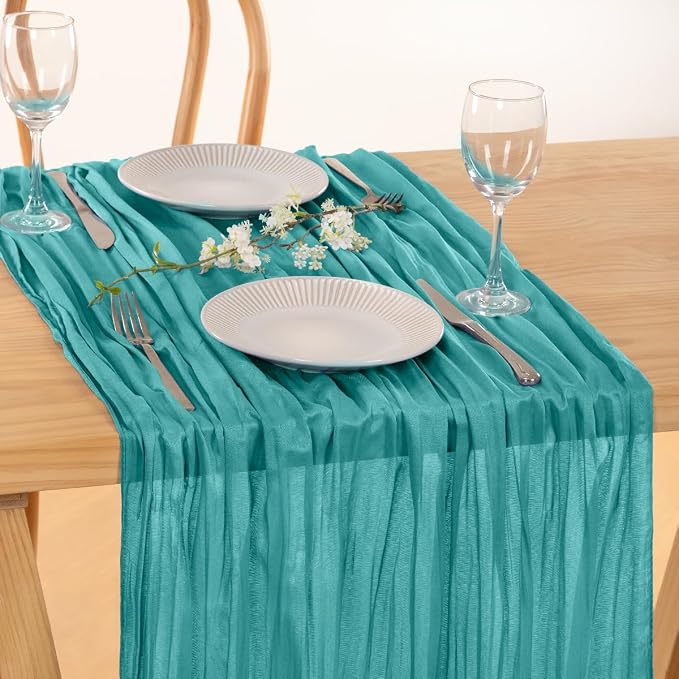 2 Pack Teal Green Cheesecloth Table Runner 10ft Rustic Summer Decor | - Image 3