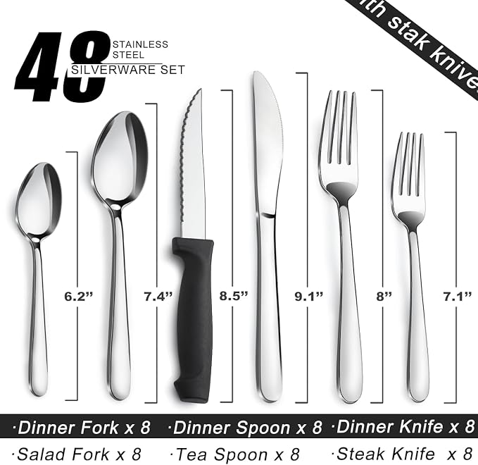 Pleafind 48-Piece Stainless Steel Silverware Set - Image 2