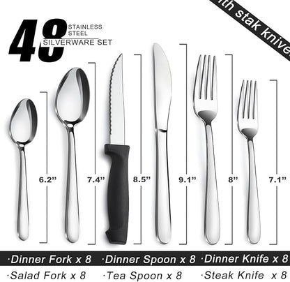 Pleafind 48-Piece Stainless Steel Silverware Set - Image 2