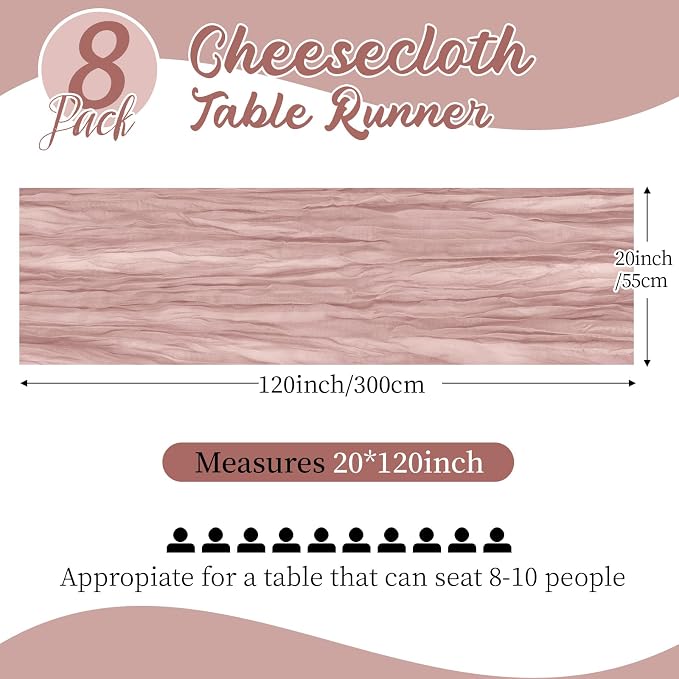 8 Pack Dusty Pink Cheesecloth Table Runners 20x120 Inch Gauze Table Runner - Image 2
