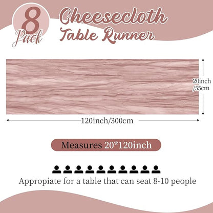 8 Pack Dusty Pink Cheesecloth Table Runners 20x120 Inch Gauze Table Runner - Image 2