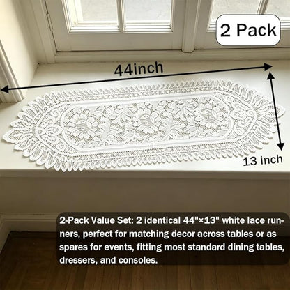 Tinsow 2 Pack Cotton Crochet Lace Rectangular Table Runner Dresser Scarf Doilies - Image 3