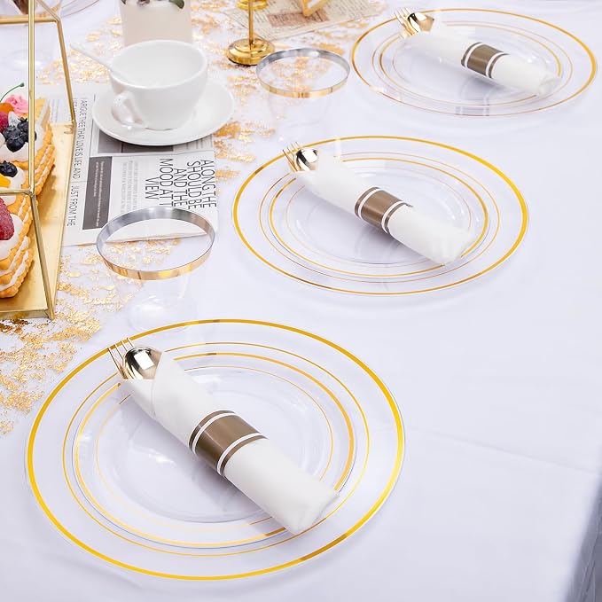 WELLIFE 210PCS Clear-Gold Plastic Plates - Image 7