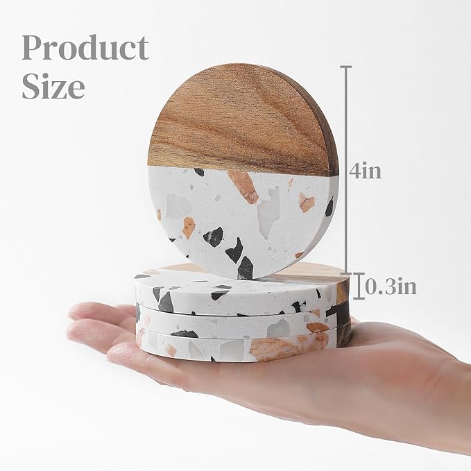 Drink Acacia Wood-Marble Coasters Set of 4, Cup Coaster - Image 5
