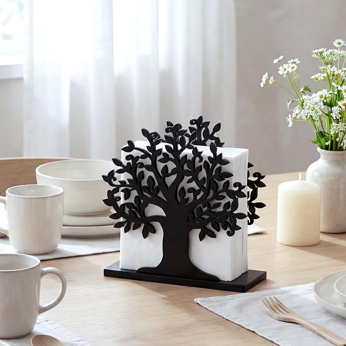Tree of Life Napkin Holder for Tables Black Tree Napkin Holder Wooden Cocktail - Image 3