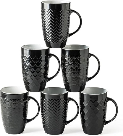 AmorArc 20 oz Large Coffee Mugs Set of 6, Embossed Ceramic Coffee Mugs by AmorArc