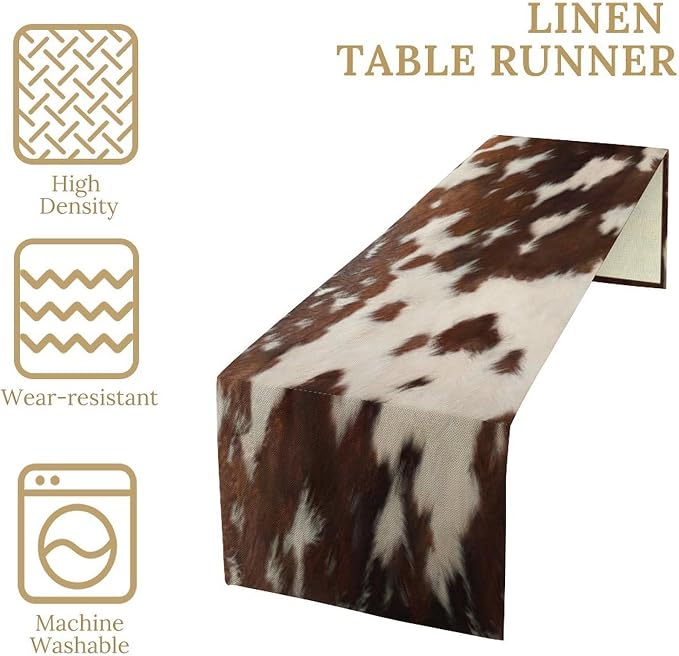 Cow Print Table Runner, Rustic Country Farmhouse Animal Fur Skin Western Farm - Image 4