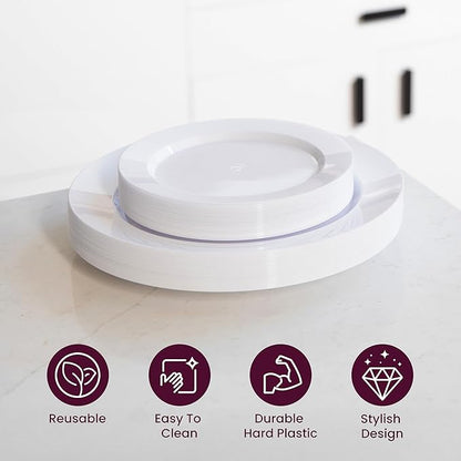Aya's 120 Pack White Plastic Plates for Party - Round, Heavy Duty, Disposable Plate Set, 60 Each of 10" Dinner and 7.5" Salad Dessert Plates - Ideal for Weddings, Holidays, and Special Events
