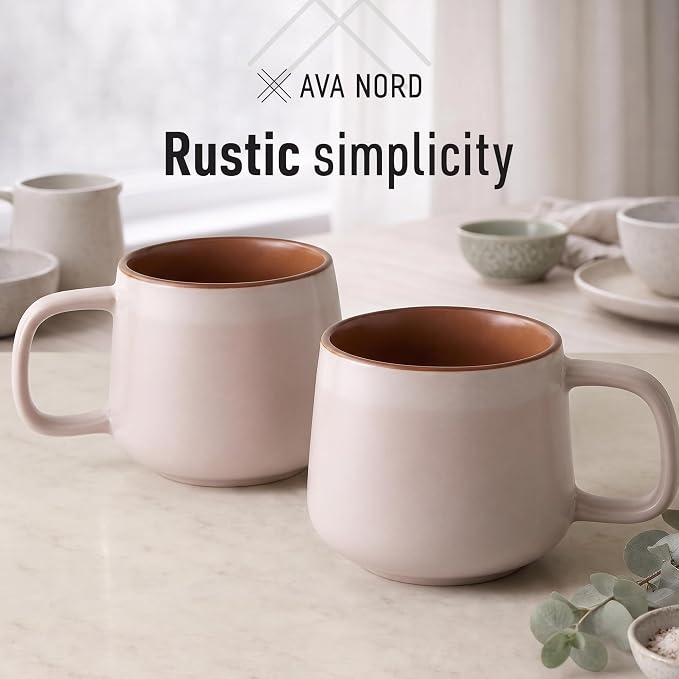 Ava Nord Large Stoneware Ceramic Coffee Mugs Set of 2 | 20 oz | Rose Sand | - Image 7