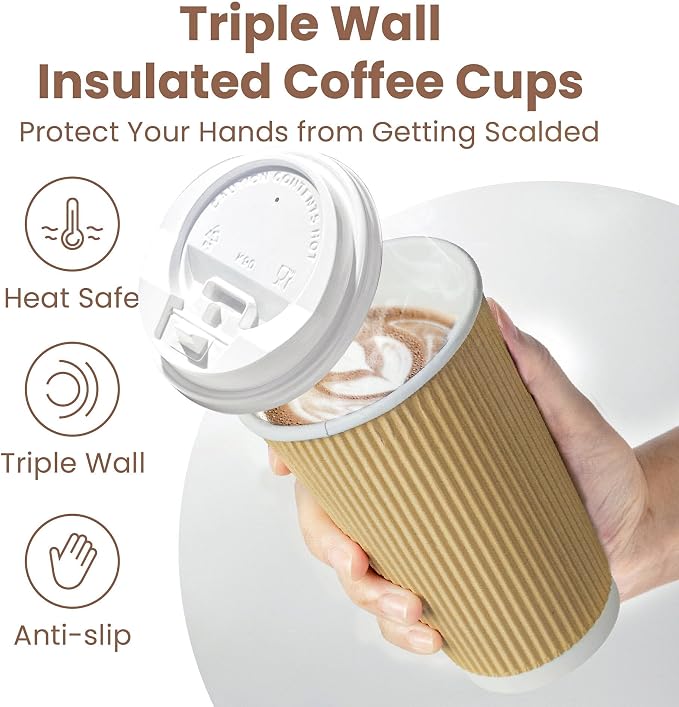 Fit Meal Prep 50 Pack 16 oz Insulated Ripple Triple Wall Paper Coffee Cups - Image 3