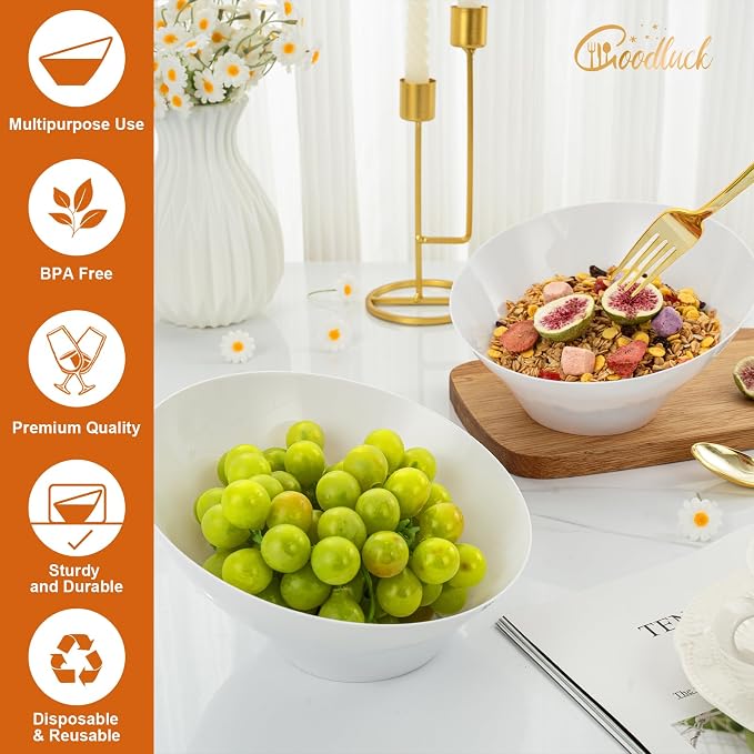 5 Pack white Plastic Serving Bowls - Image 2
