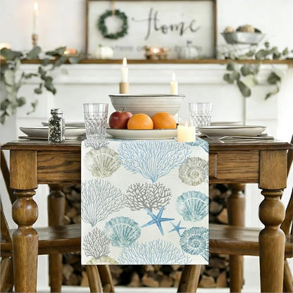 Coastal Decor Runner Linen Blue Teal Summer Beach Nautical Table Runners | - Image 3