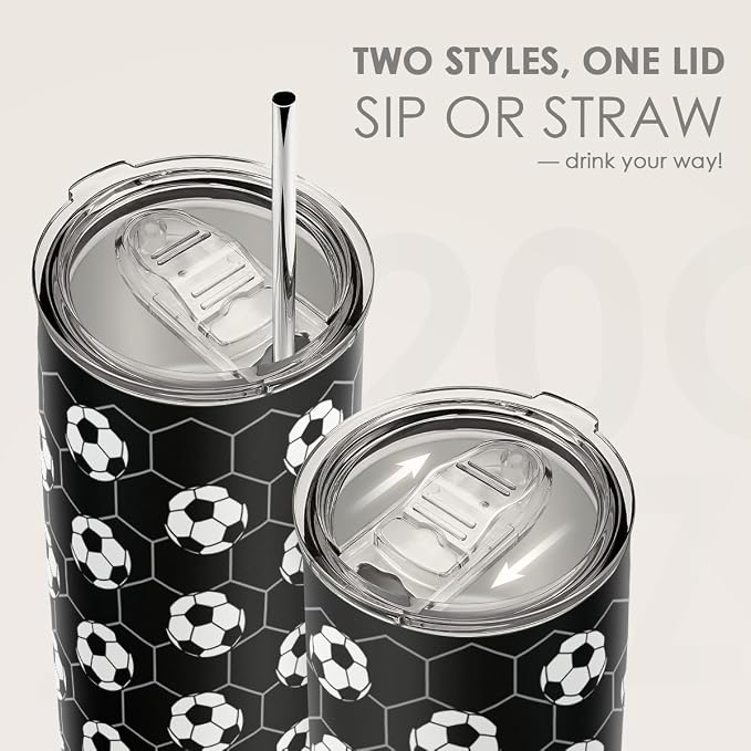 SANDJEST Soccer Stainless Steel Tumbler 20oz, Insulated Travel Coffee Cup - Image 5