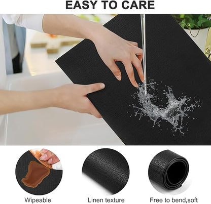 Leather Heat Resistant Placemats Set of 6 Waterproof Wipeable Washable PU Table Mats,Easy to Clean Anti-Slip Place Mats (Black, 6)