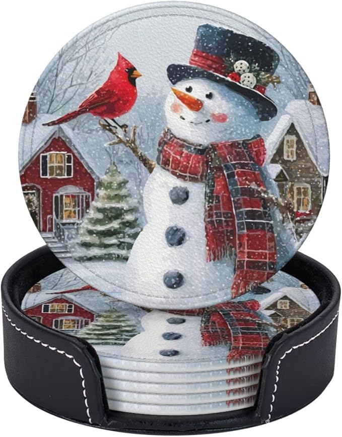 Christmas Snowman Red Bird Coasters by KiuLoam