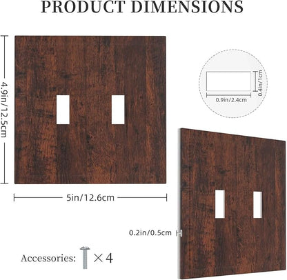 Decorative Light Switch Cover Brown Red Rustic Wood Grain Retro Farmhouse 2 Gang Wall Plate Double Toggle Switch Plate Receptacle Electrical Outlet Cover Switchplate for Farmhouse Cabin（2 Pack）