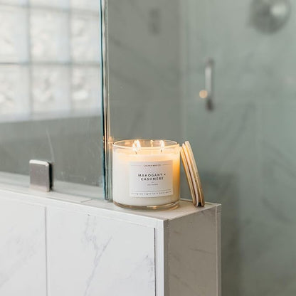 Calyan Wax Co. Mahogany & Cashmere 3 Wick Scented Candle - 43 Hour Burn - Luxury 3 Wick Soy Candles - Non Toxic Soy Wax Candles - Long Lasting Large Glass Jar Candle for Home - 14.9oz