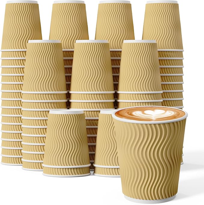 120 Count 8 oz Coffee Cups, Insulated Ripple Wall Paper Hot Cups, Leak-Proof by DailyPack