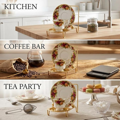 HOHIYA Gold Tea Cup and Saucer Display Stand 6 Cup Holder Rack | Elegant gold - Image 4