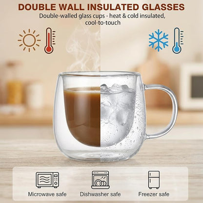 4 Pack Double Walled Glass Coffee Mugs - Image 3