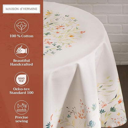Maison d' Hermine Table Cloth Round Table 100% Cotton 63 Round Inches Tablecloth Reusable Decorative for Dining Room Farmhouse Home Valentines Day Decorations Spring Summer - Colmar