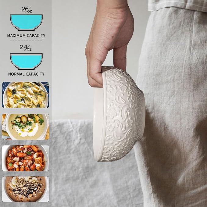 Ceramic Cereal Bowls 26 OZ, Embossment Soup Bowls - Image 4