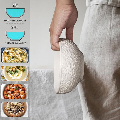 Ceramic Cereal Bowls 26 OZ, Embossment Soup Bowls - Image 4