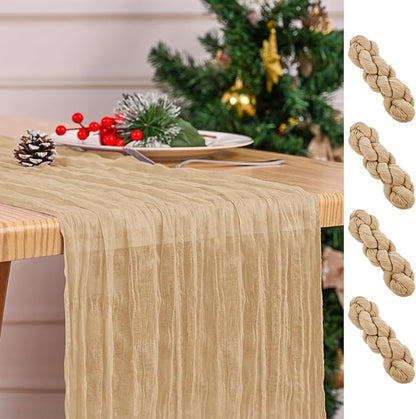 4 Pack Beige Table Runner 17 x 108inch Cheesecloth Table Runner Boho Gauze by Lumaycens