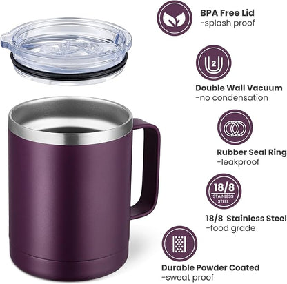 MEWAY 12oz Coffee Mug With Handle 2 Pack Bulk, Stainless Steel Insulated Travel - Image 3