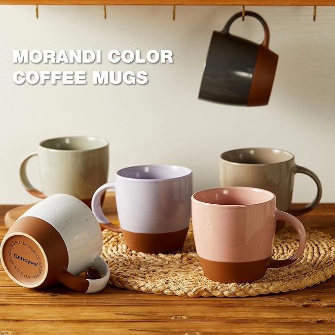 Morandi Color Ceramic Coffee Mugs Set of 6, 18 oz Coffee Cups - Image 2