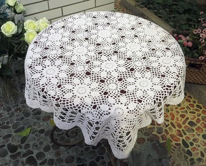 Cotton Handmade Crochet lace Table Runners Square Oval Tablecloth Doilies Doily - Image 3