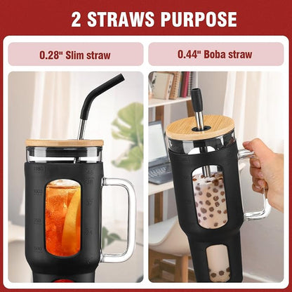 WINSA Glass Tumbler with Lid and Straw, 46 oz, Large Water Bottle with Silicone - Image 2