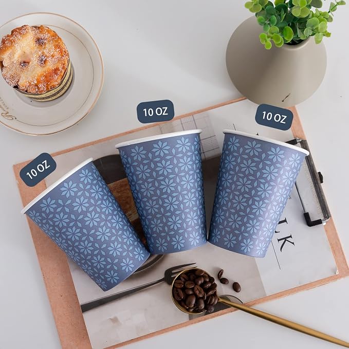 Clawsoff 240 Pack Paper Cups 10 oz Bulk Disposable Coffee Cups Navy Floral | - Image 6