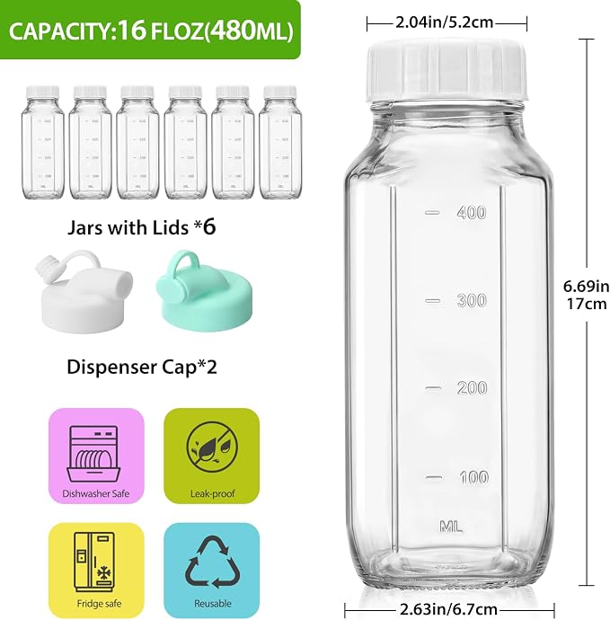 CUCUMI 6 Pack 16 Oz Glass Milk Bottles - Image 3