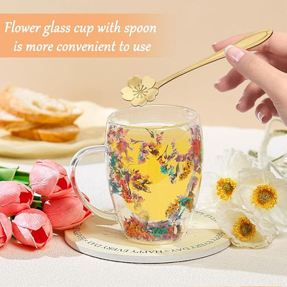 Gifts for Women Dried Flowers Double Wall Glass Coffee Mugs Cute Glass Tea Cups - Image 2