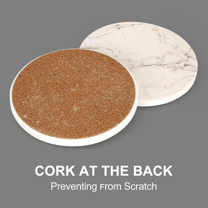 White Marble Coasters Set of 6 Absorbent Ceramic Cute Drink Coaster Holder | - Image 3