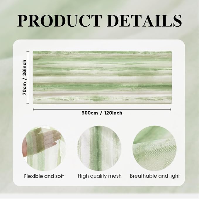Artoid Mode Boho Green Stripes Spring Chiffon Table Runner 120 Inches 10FT - Image 6