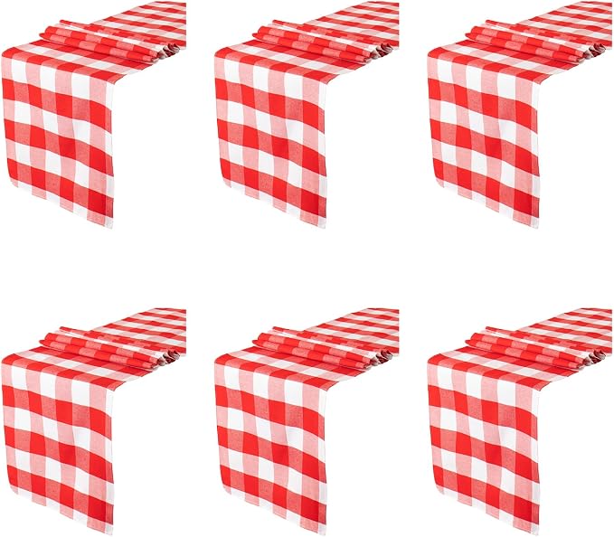 ShinyBeauty 6pcs Red & White Checked Table Runners 108 inches Long Classic by ShinyBeauty