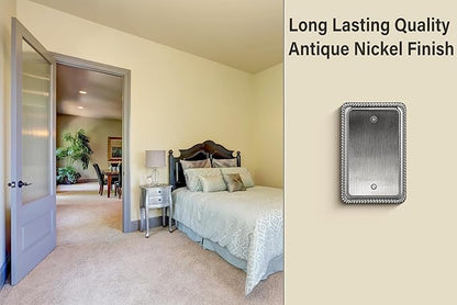 Henne Bery Rope Edge Decorative Wall Plate Switch Plate Outlet Cover (Single Blank, 2 Pack, Heirloom Silver)