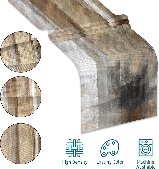 Brown Grey Table Runners Modern Art Farmhouse Linen Table Runners Dresser - Image 4