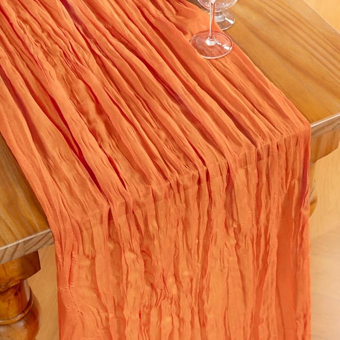 DeZerlor Orange Cheesecloth Table Runner 1 Pack Summer Boho Runner | 120Inches - Image 2