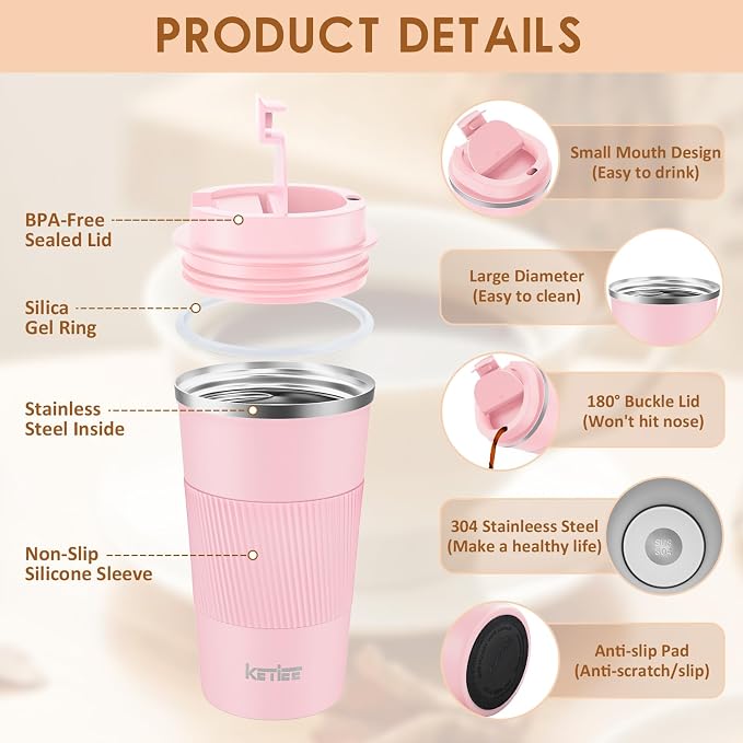 KETIEE 12oz Travel Mug, Insulated Coffee Cup - Image 4